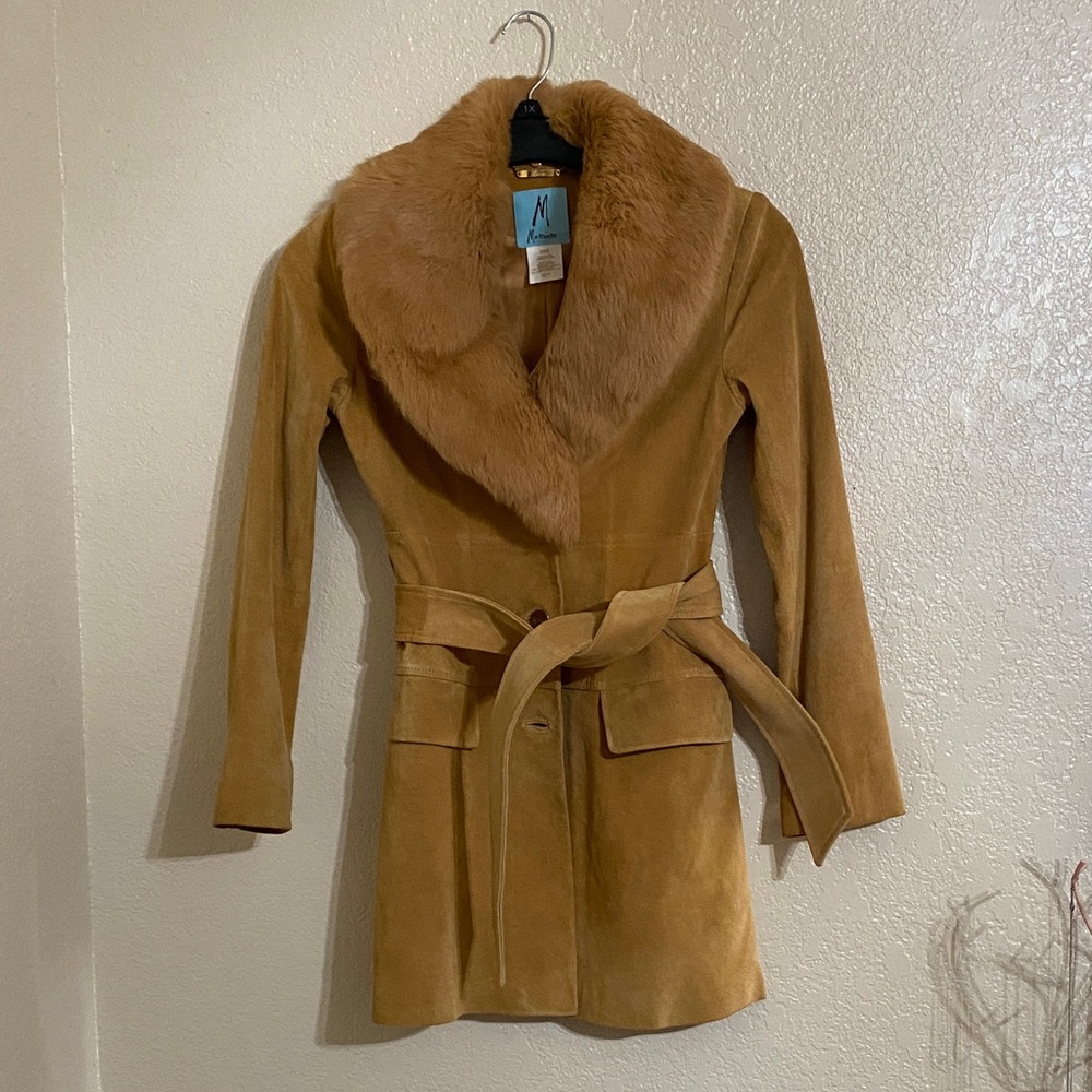 Marciano Tan Trench Coat with Fur Collar